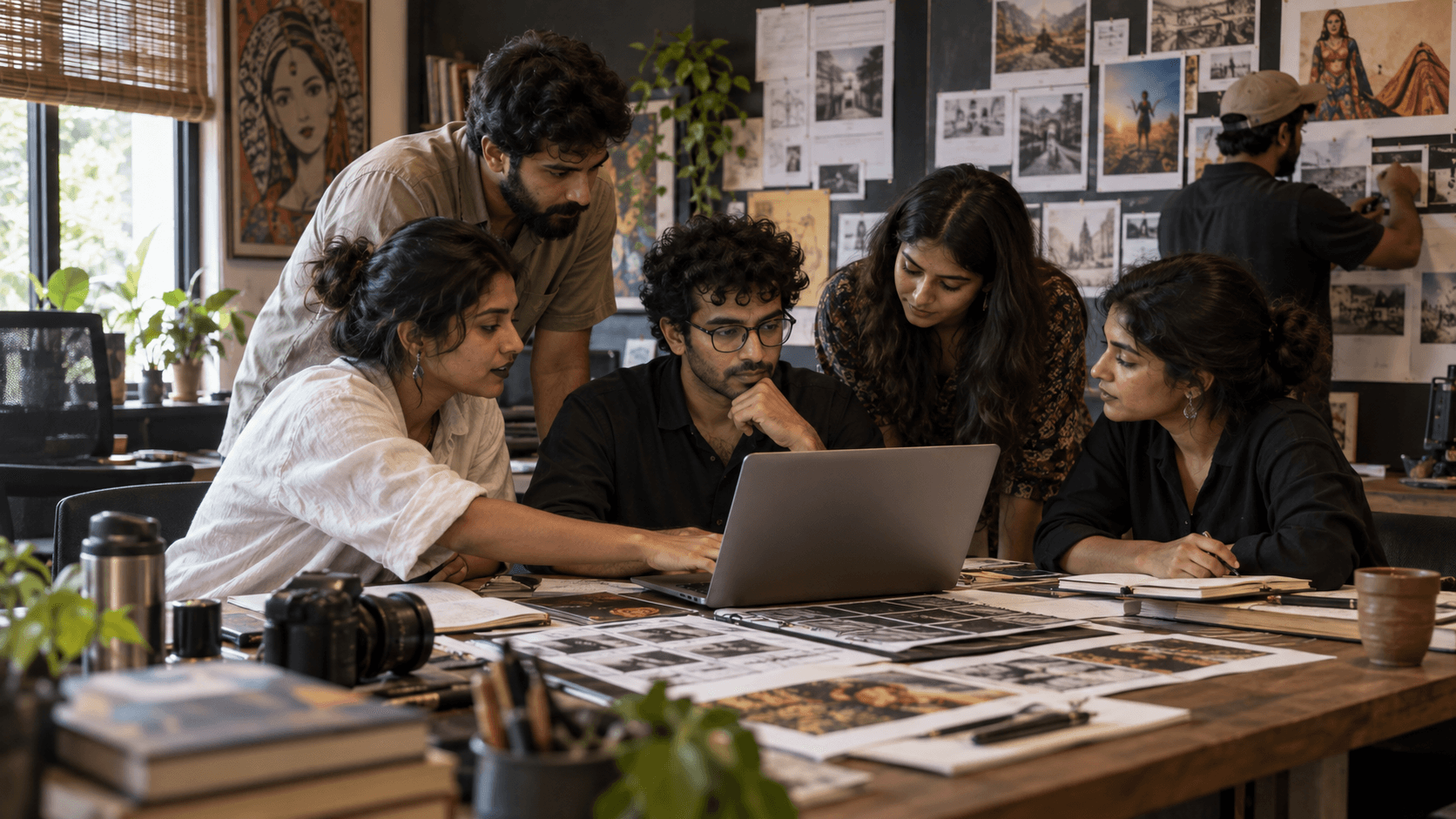 Illustrative scene of people collaborating during a working session